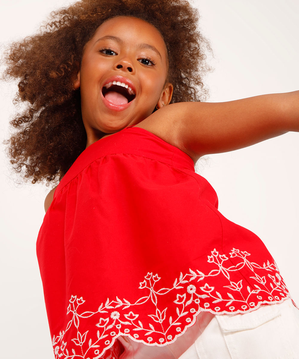 regata evasê infantil floral - vermelho