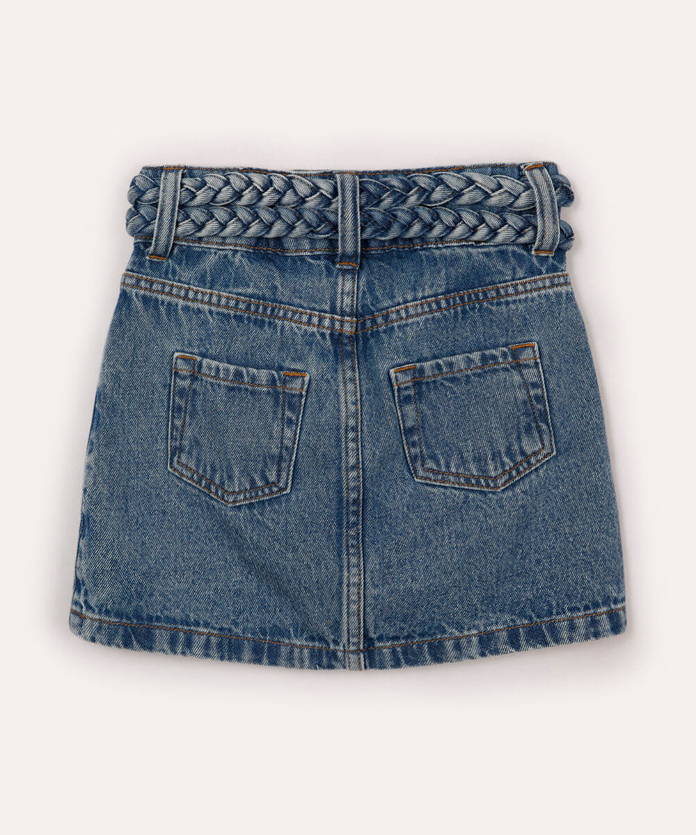 saia curta jeans infantil cós trançado azul