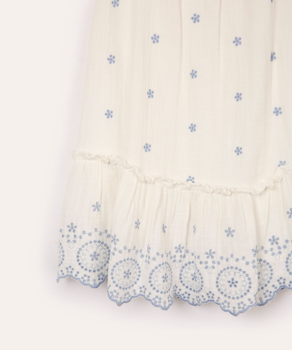 vestido de algodão infantil com bordado floral off white