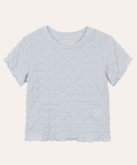 blusa infantil texturizada com frufru azul