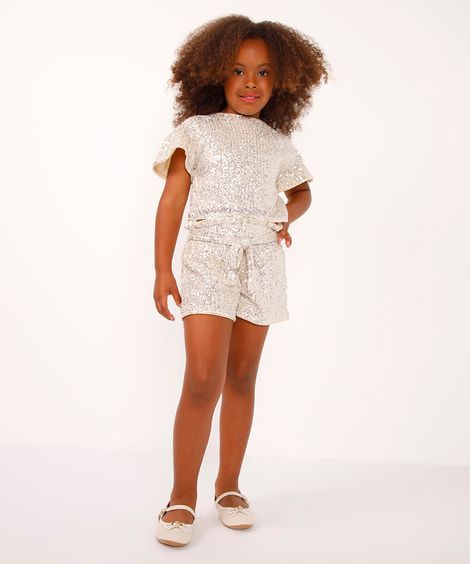 short infantil clochard de paetê dourado