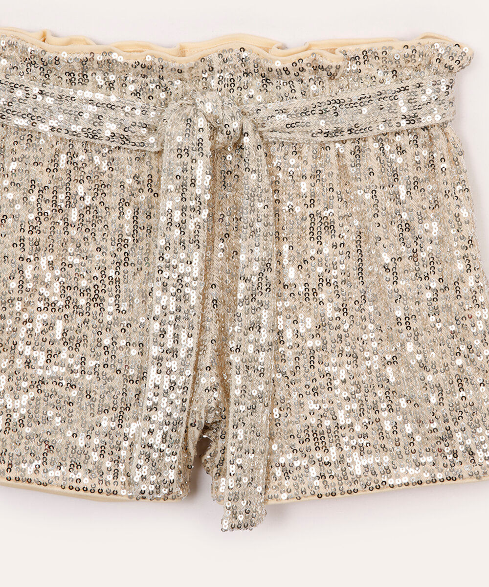 short infantil clochard de paetê dourado