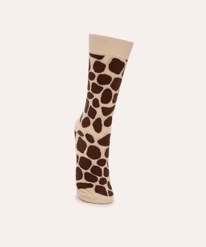 meia cano longo animal print bege