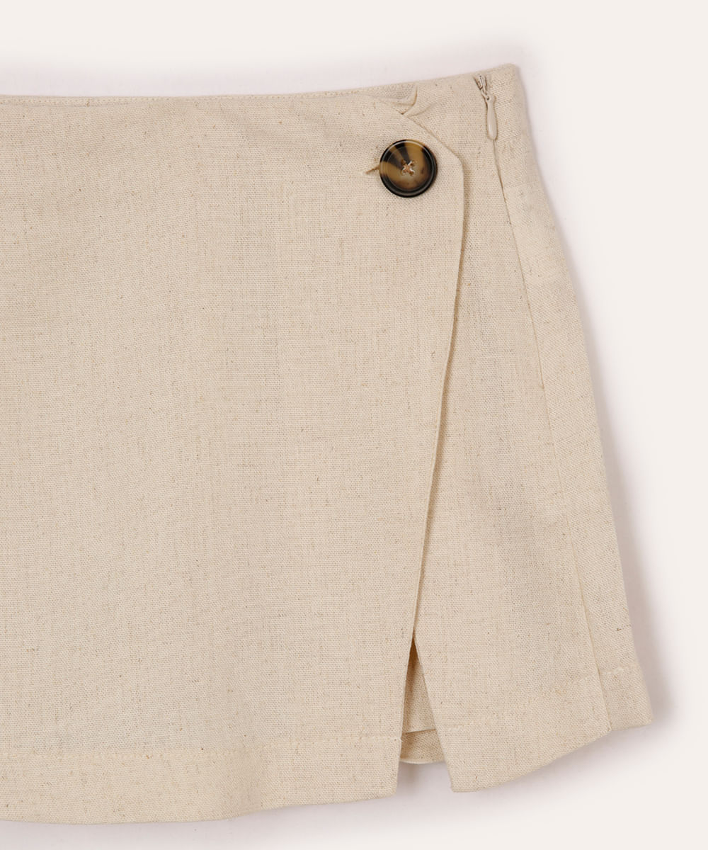 short saia infantil com linho bege