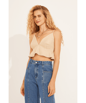 cropped francesca  decote v com basque lastex costas Garage Bege