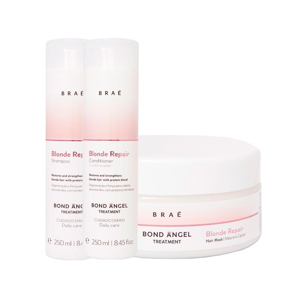 Kit Braé Blonde Repair - Shampoo 250ml - Condicionador 250ml - Máscara 250g