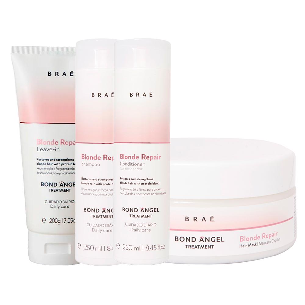 Kit Braé Blonde Repair - Shampoo 250ml - Condicionador 250ml - Máscara 250g - Leave-In 200ml