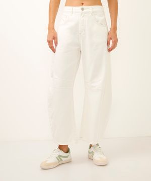 calça barrel de sarja com recortes off white