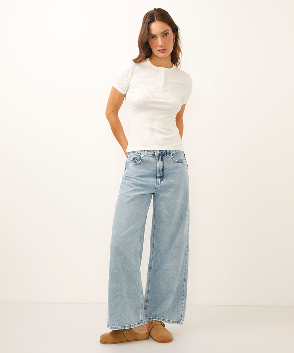blusa de viscose canelada off white