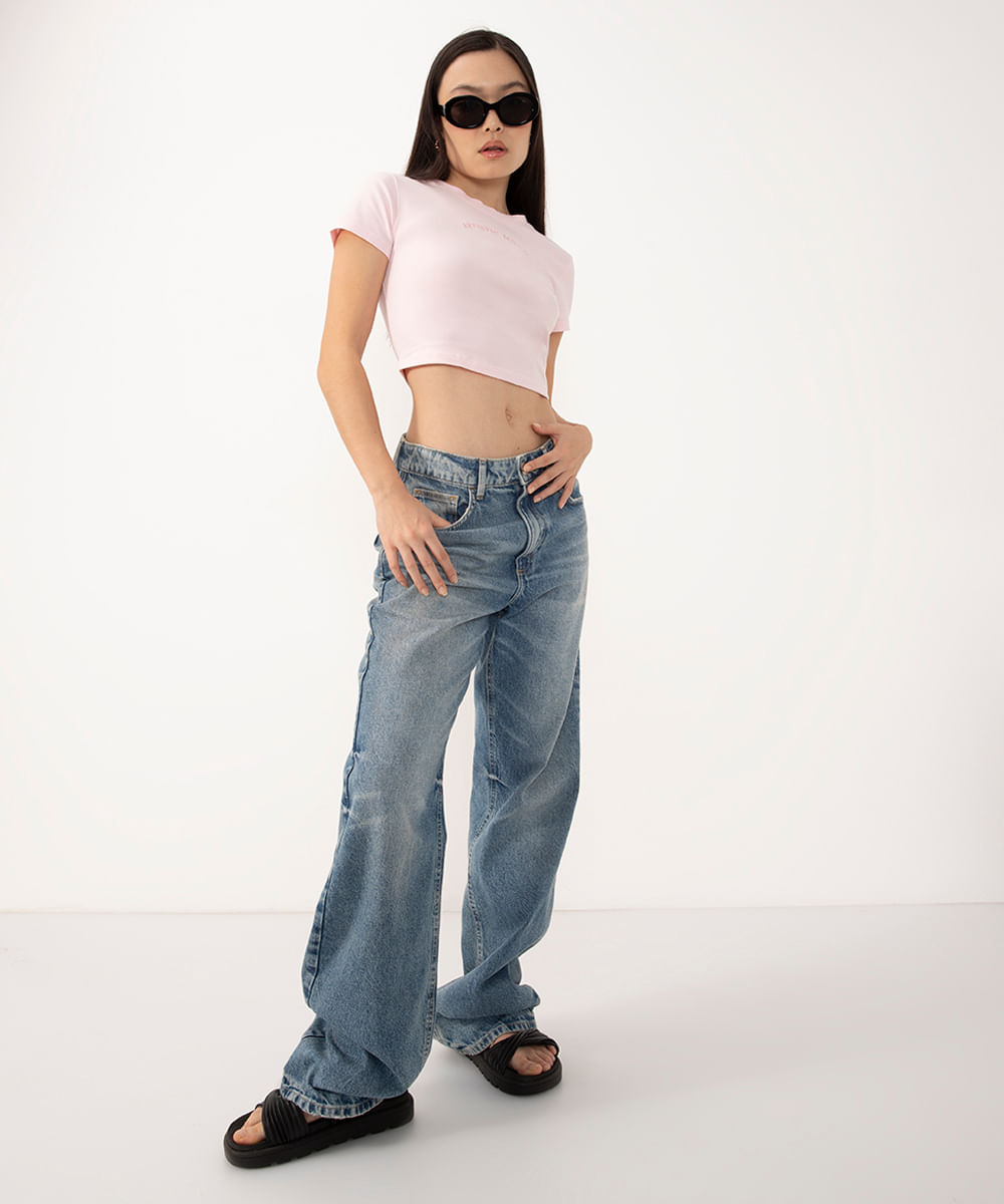 camiseta baby look artistic mood manga curta rosa claro