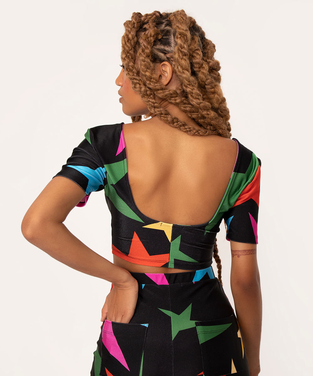 blusa de poliamida cropped alexia hentsch preto