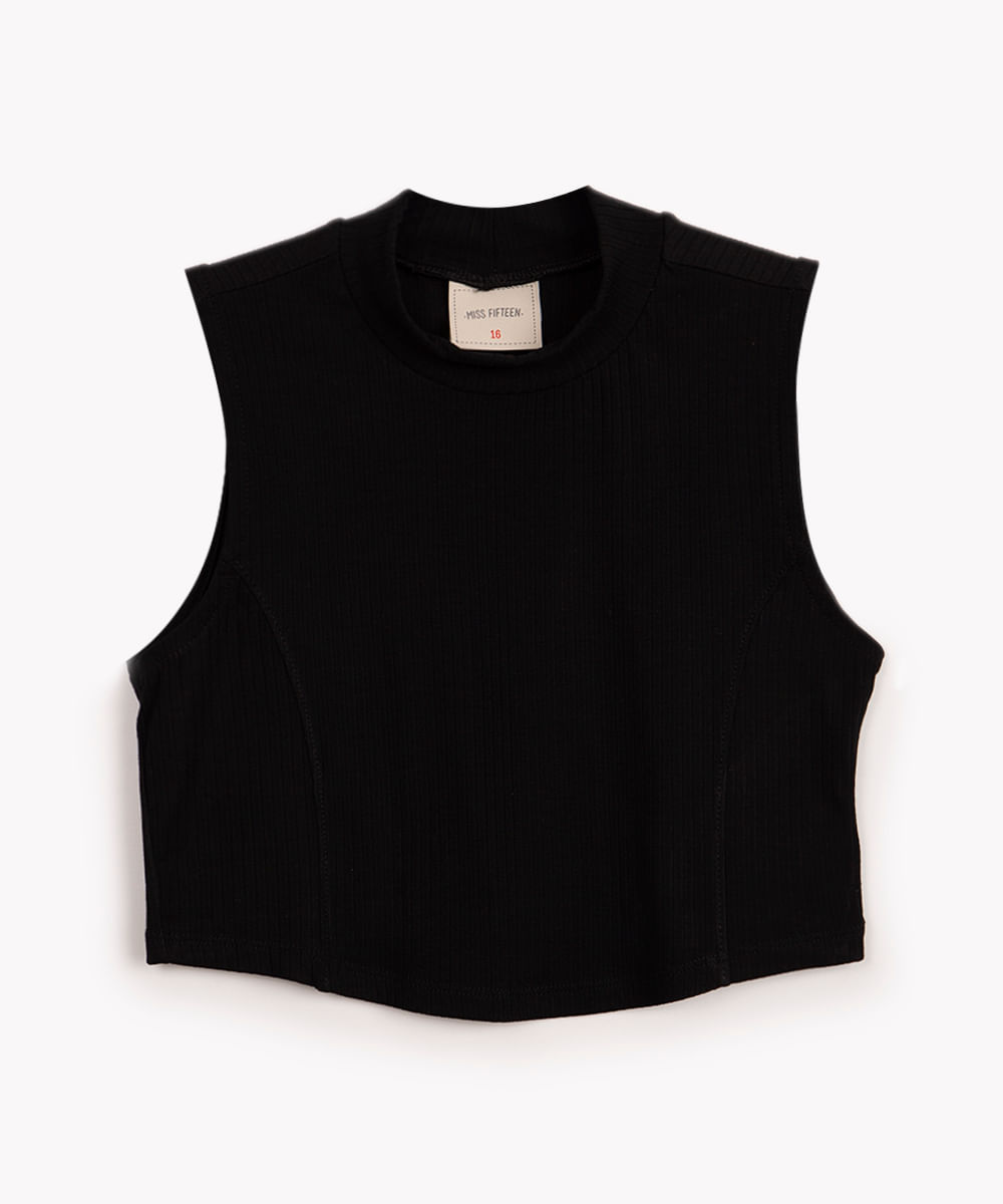 blusa de viscose juvenil com recorte gola alta preto