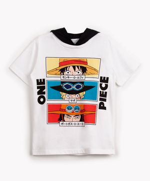 camiseta de algodão infantil one piece manga curta com capuz off white