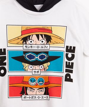 camiseta de algodão infantil one piece manga curta com capuz off white