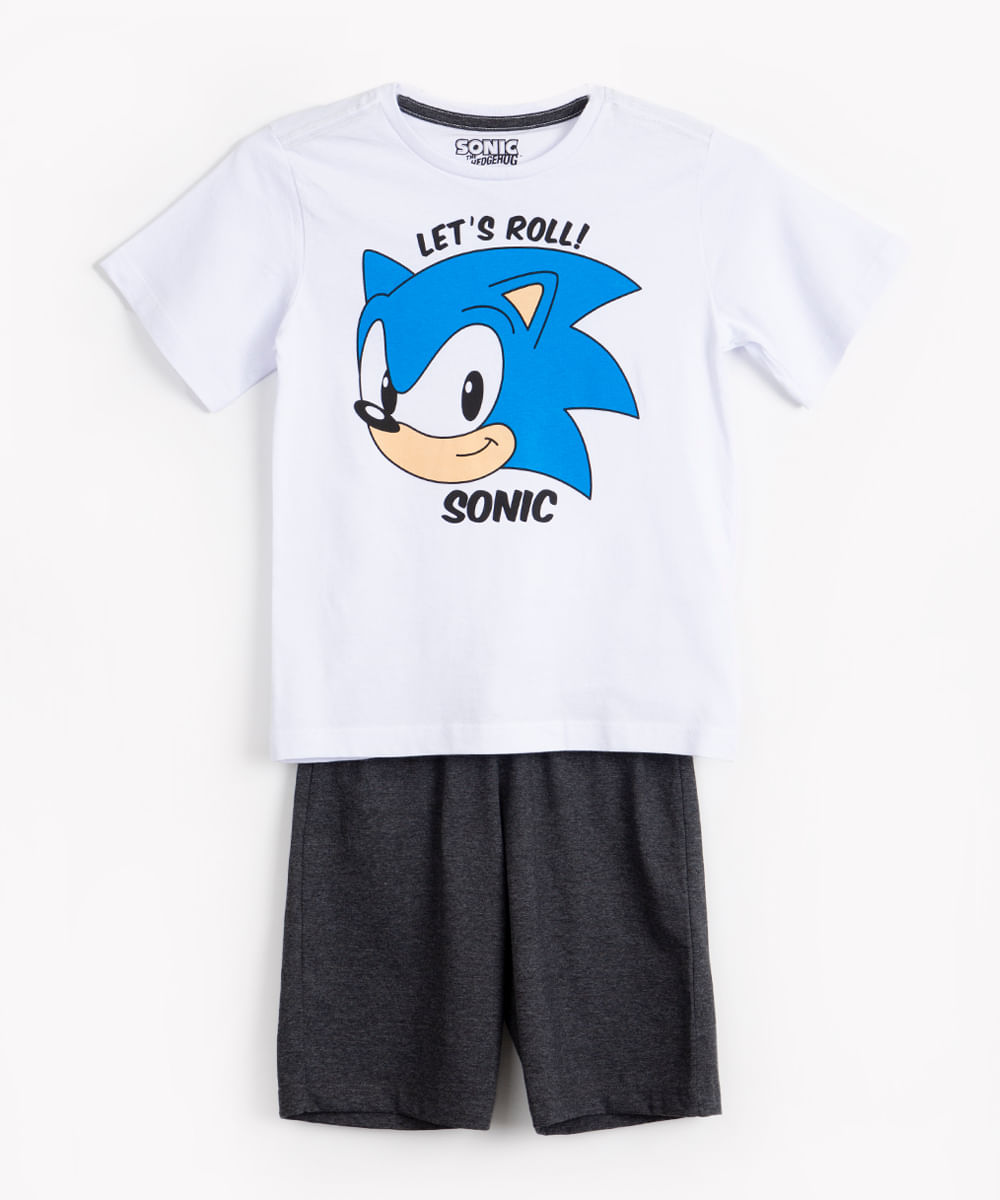 pijama infantil de algodão curto sonic branco