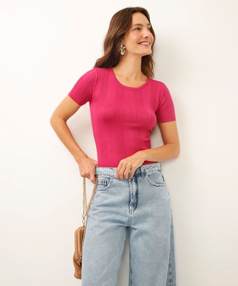 blusa com viscose canelada rosa