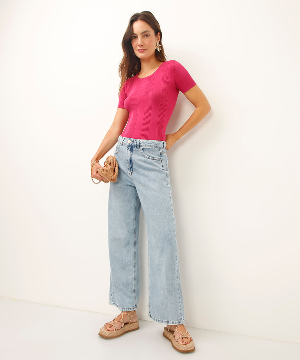 blusa com viscose canelada rosa