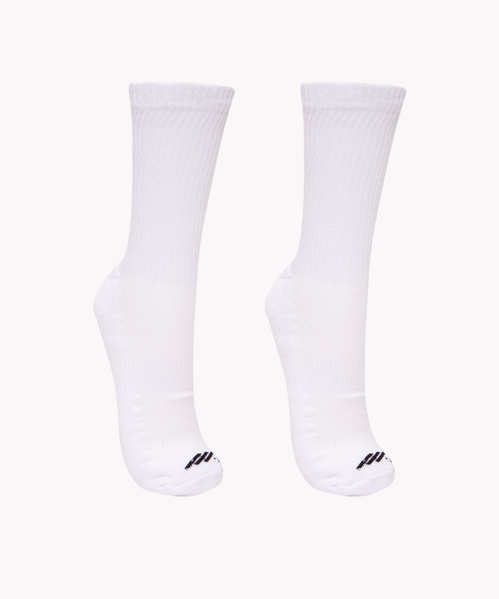 kit de 2 pares de meias cano longo esportivo branco