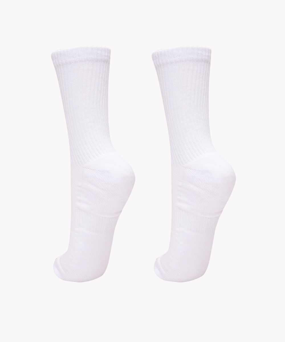 kit de 2 pares de meias cano longo esportivo branco