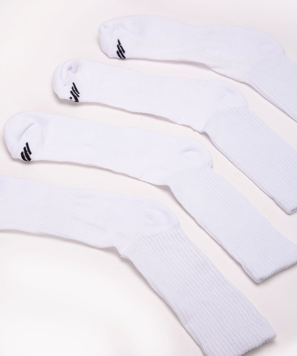 kit de 2 pares de meias cano longo esportivo branco