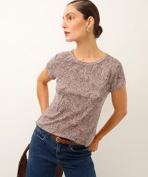 blusa de viscose com botões animal print vinho