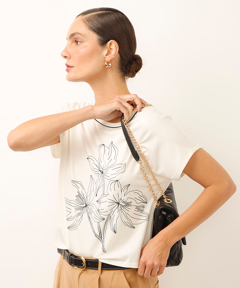 blusa de viscose floral off white
