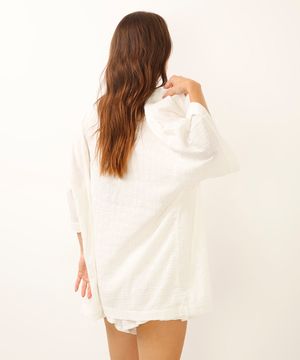 kimono saída de praia texturizado off white