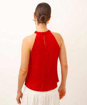 blusa halterneck texturizada vermelha