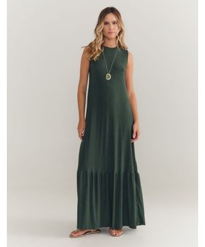 Vestido Longo Marias Decote Canoa Verde Garrafa Zinzane