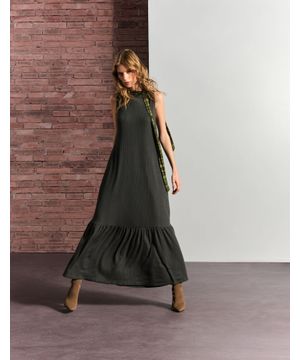 Vestido Longo Marias Decote Canoa Verde Garrafa Zinzane