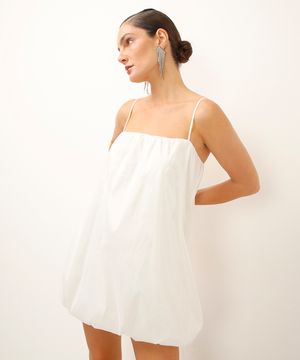 vestido curto balonê alça fina off white