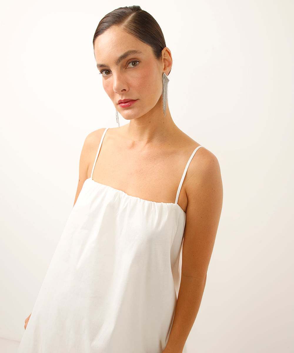 vestido curto balonê alça fina off white