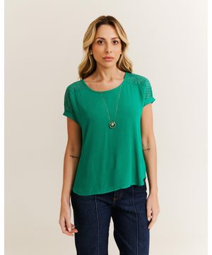 Blusa Ampla Renda Costas Verde Bandeira Zinzane