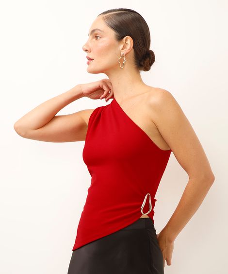 blusa ombro único assimétrica vermelha