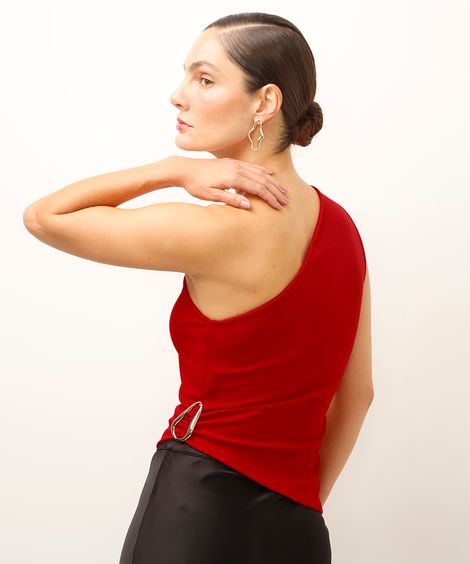 blusa ombro único assimétrica vermelha