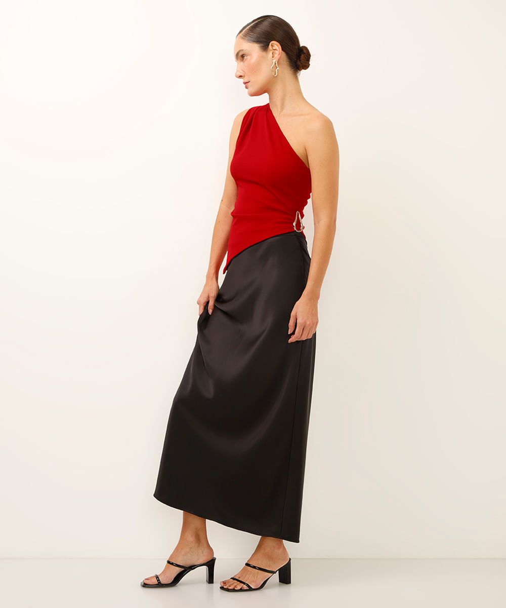 blusa ombro único assimétrica vermelha