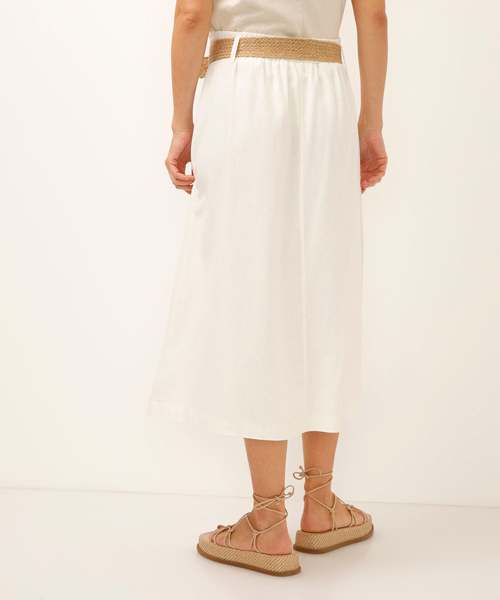 saia midi com linho cintura alta - off white