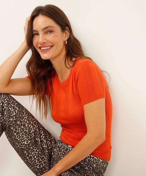 blusa com viscose canelada laranja