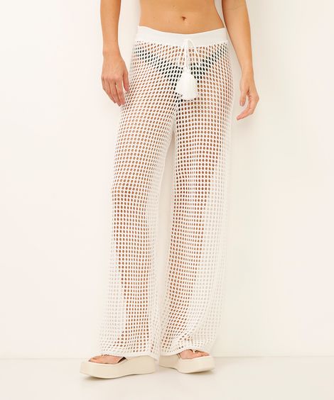 calça saída de praia em tricot off white