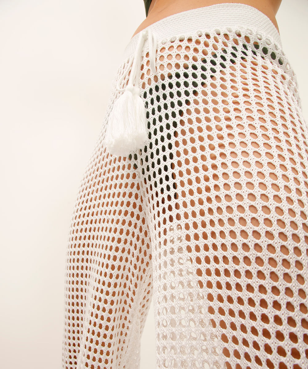 calça saída de praia em tricot off white