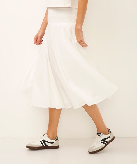 saia midi godê de algodão off white