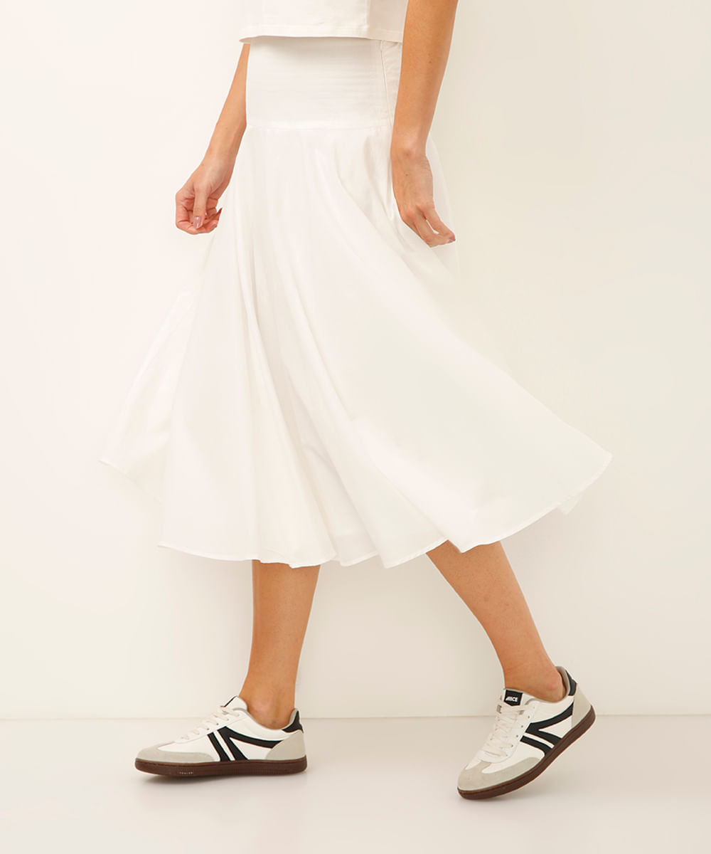 saia midi godê de algodão off white