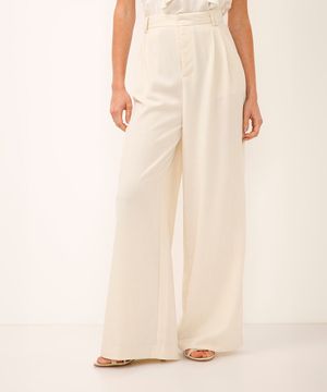 calça alfaiataria wide leg com pregas bege