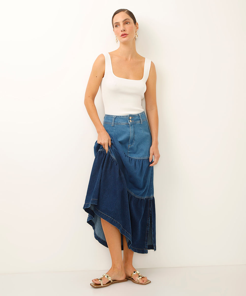 regata de tricot decote quadrado off white
