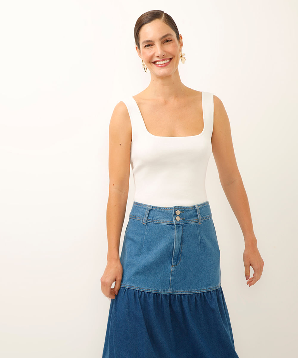 regata de tricot decote quadrado off white