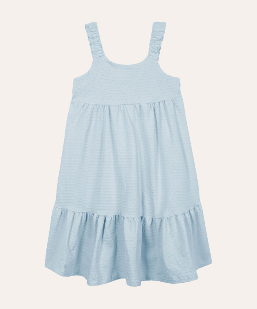 vestido infantil de algodão texturizado poá azul