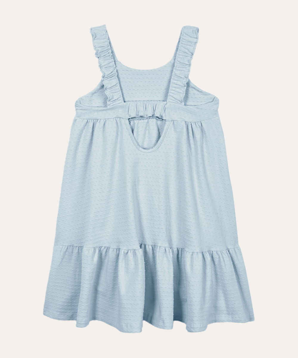vestido infantil de algodão texturizado poá azul