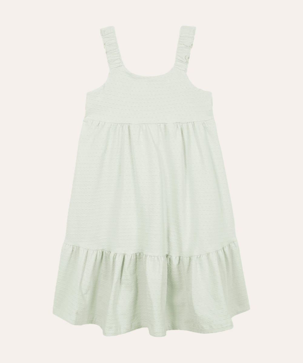 vestido infantil de algodão texturizado poá verde