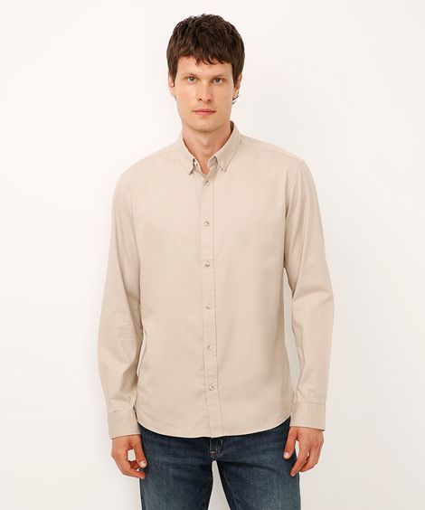 camisa comfort sarja leve manga longa bege