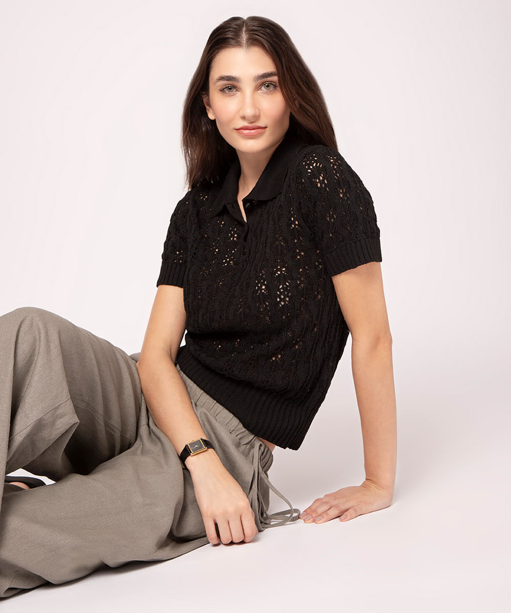 polo de tricot mindset preta